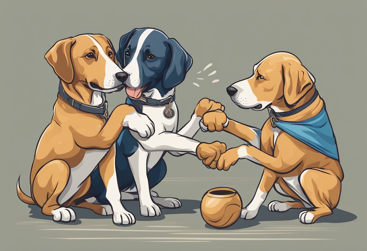 Two dogs and a human arm wrestle, dogs win easily