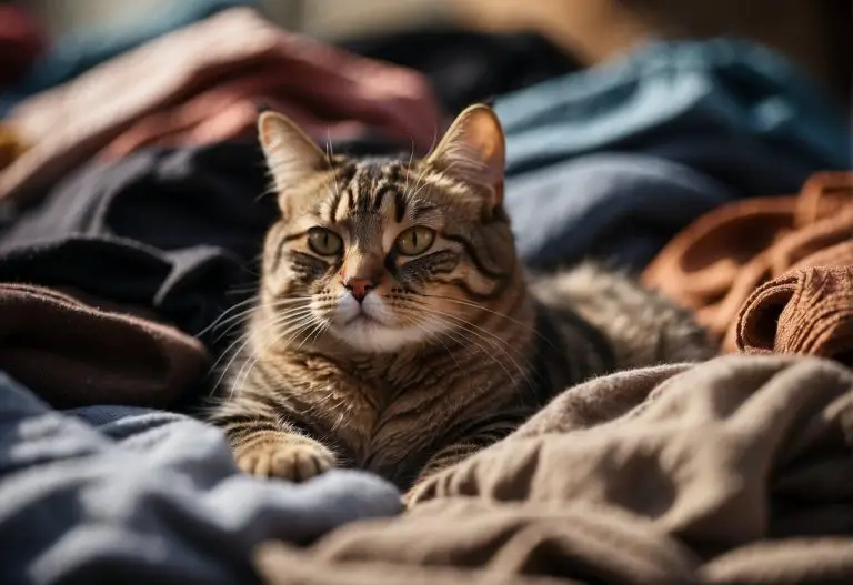 cat on a pile of clothes - featured image